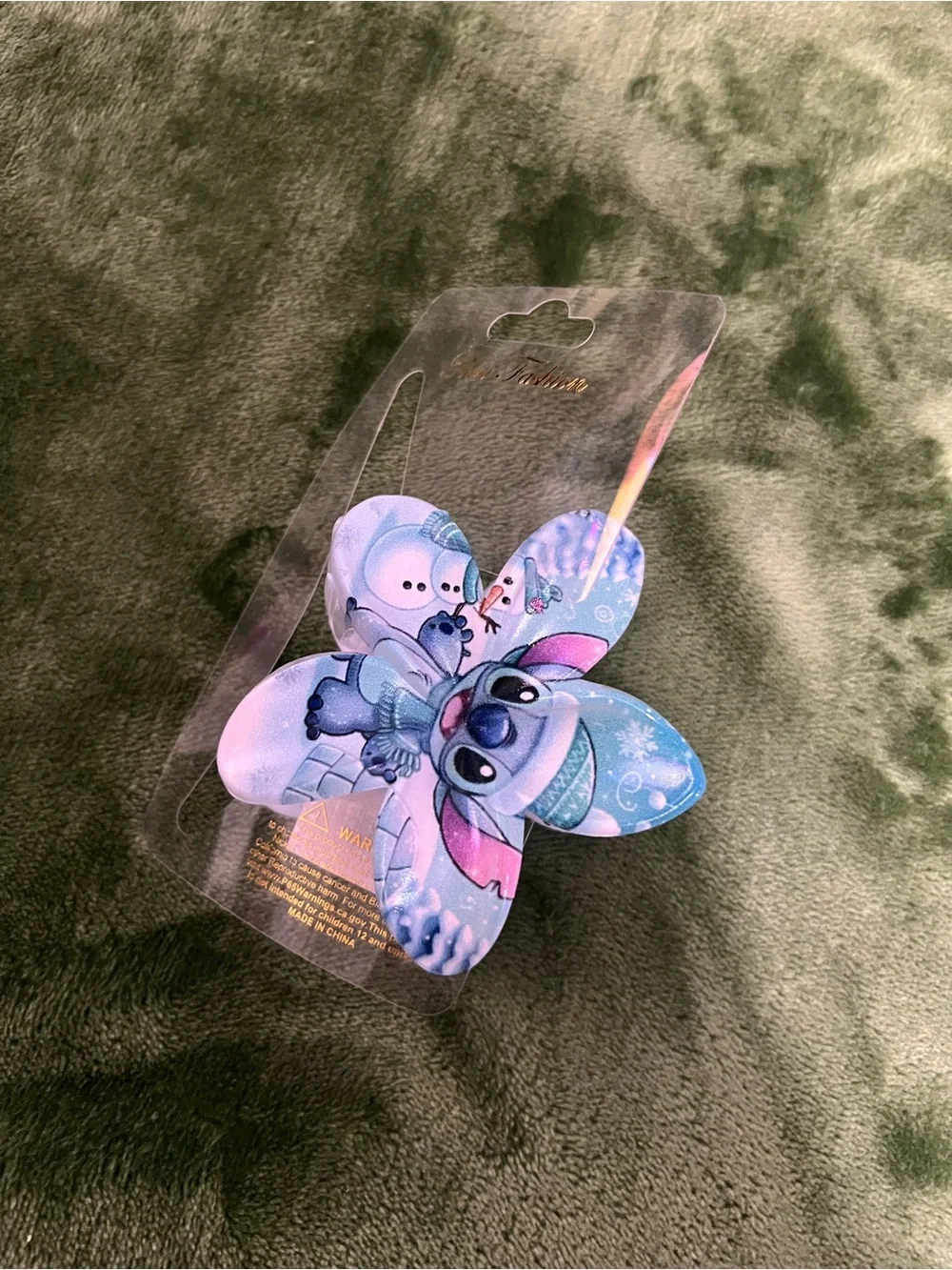 Stitch Winter Print Flower Hair Clip - Blue/Pink